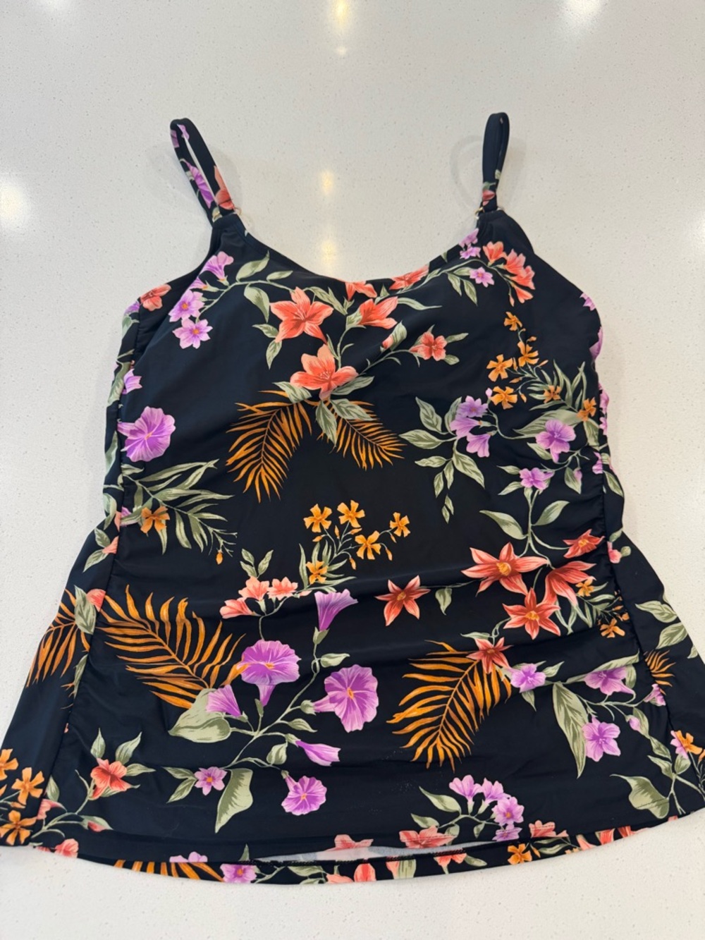 Shade & Shore Black Swim Tankini with Pink, Orange, and Purple Floral Print